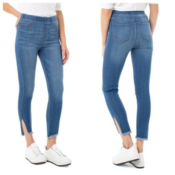 Liverpool Chloe Fray Hem Side Slit Pull On Skinny Crop Jeans Size 0/25 - Picture 1 of 9